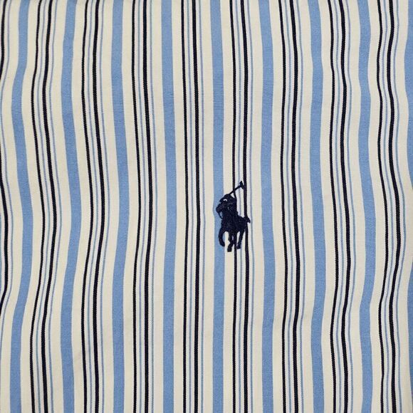 Ralph Lauren Shirt Mens 17.5 White Blue Striped Dress Classic Fit Button Down - Picture 8 of 10